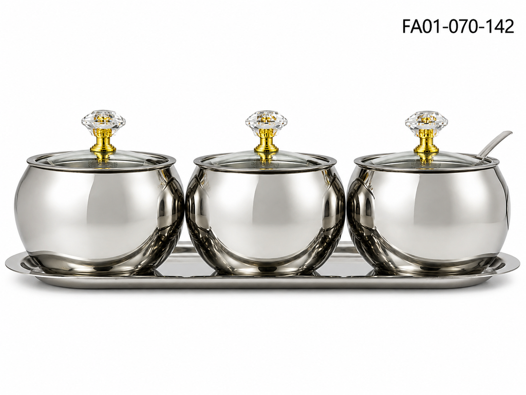 Condiment Pots SS with Glass Lid